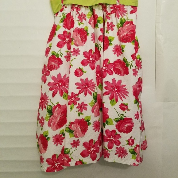 Bonnie Jean Fit and Flare Floral T-Strap Sundress Pink Green White Flowers 14 - Picture 6 of 8